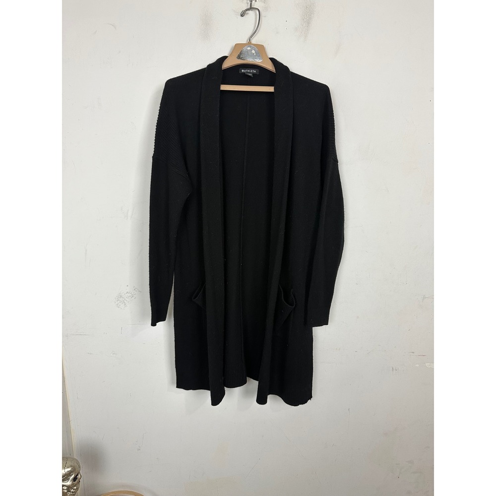 Athleta Spirit Wool Cashmere Wrap Cardigan Black Open Front Sweater Small
